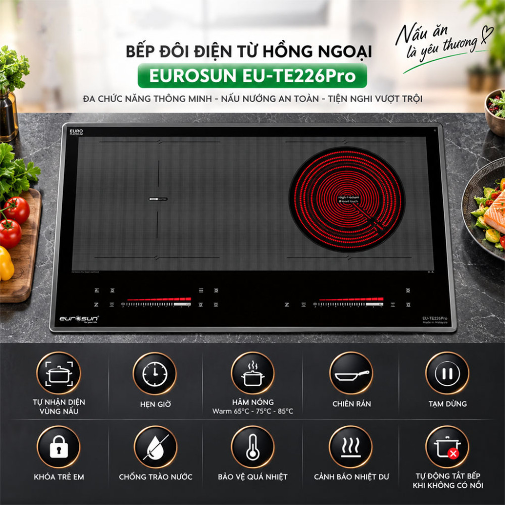 Bếp đôi điện từ hồng ngoại Eurosun EU-TE226Pro - Hàng chính hãng