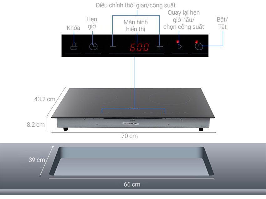 Bếp đôi điện từ hồng ngoại Midea MC-IHD361 - Hàng chính hãng