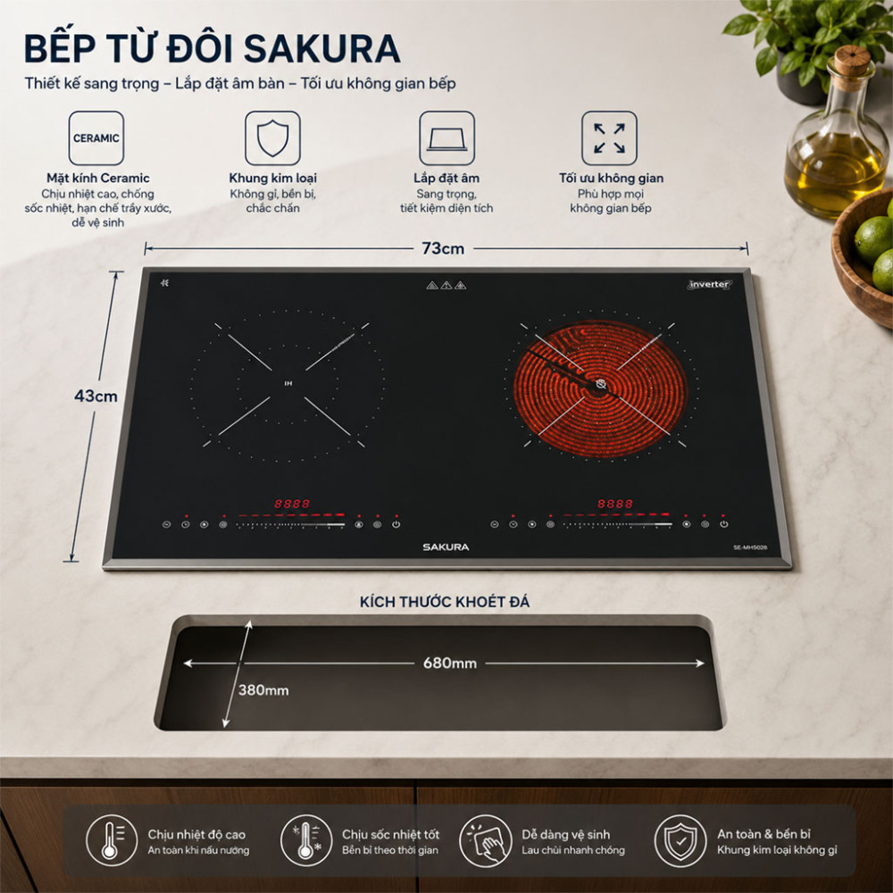 Bếp đôi điện từ hồng ngoại Sakura SE-MH502B - Hàng chính hãng