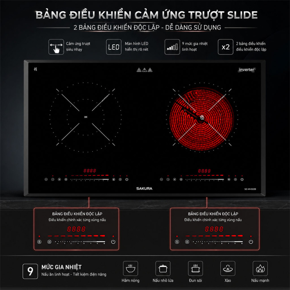 Bếp đôi điện từ hồng ngoại Sakura SE-MH502B - Hàng chính hãng