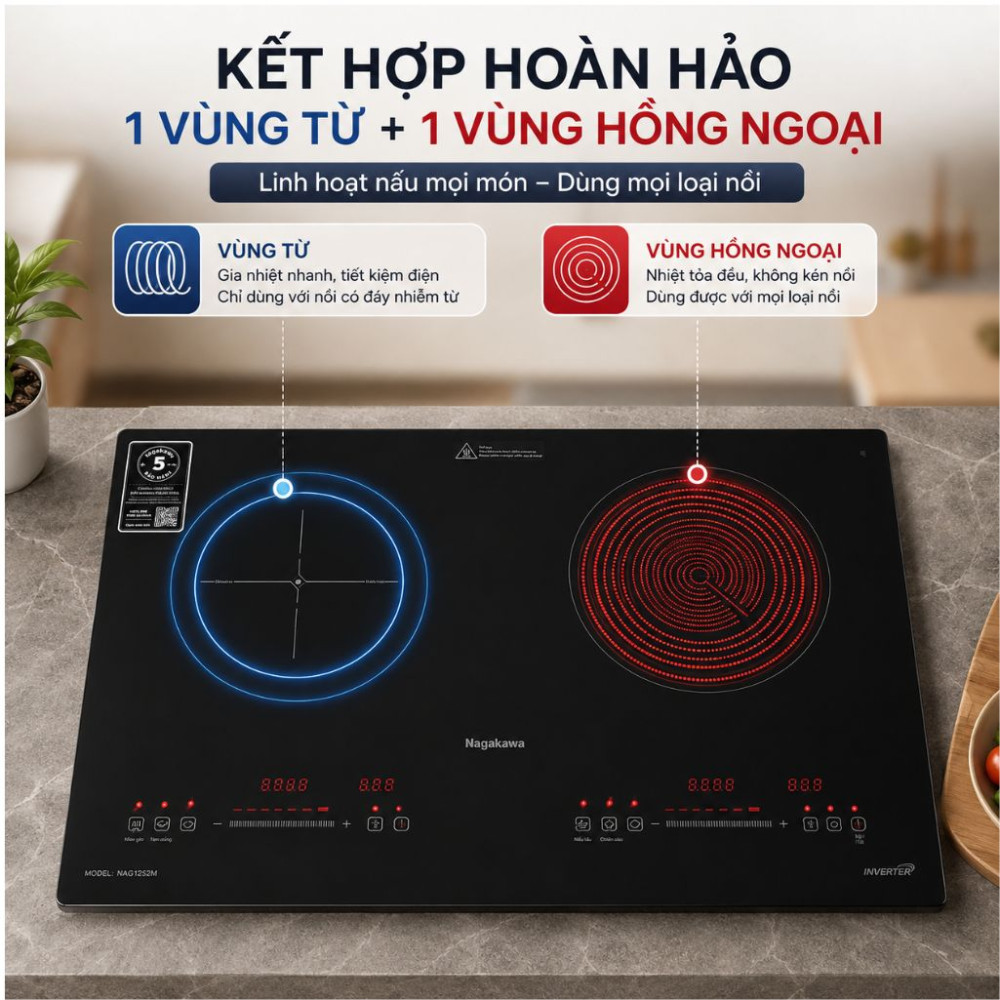 Bếp đôi hồng ngoại điện từ Nagakawa NK2F03M - Hàng chính hãng