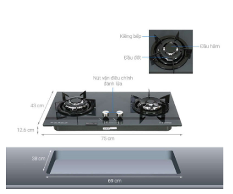 Bếp gas âm Pramie PRMY-GS210 - Hàng chính hãng