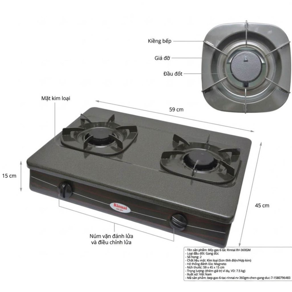 Bếp gas dương Rinnai RV-360GM(N)  - Hàng chính hãng