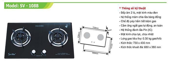 Bếp gas âm Sevilla SV-108 Black - Hàng chính hãng