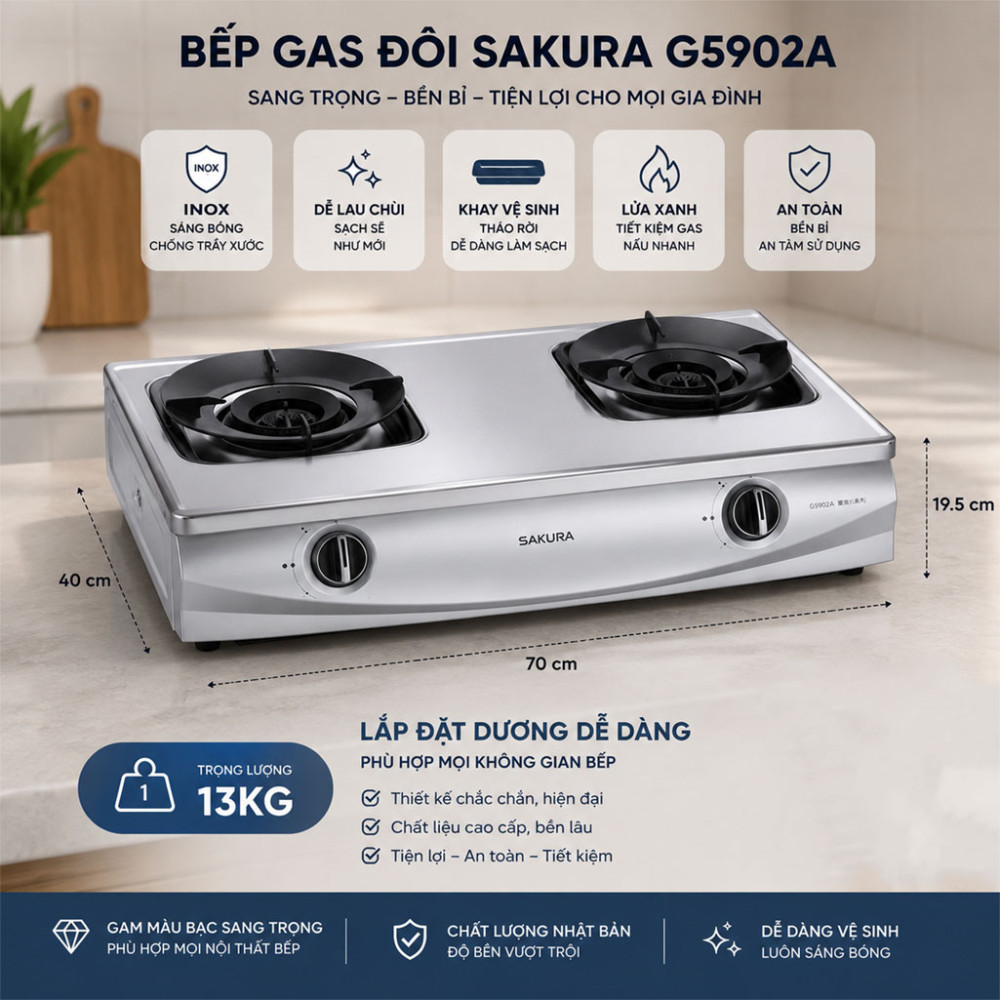Bếp gas đôi Sakura G5902A - Hàng chính hãng