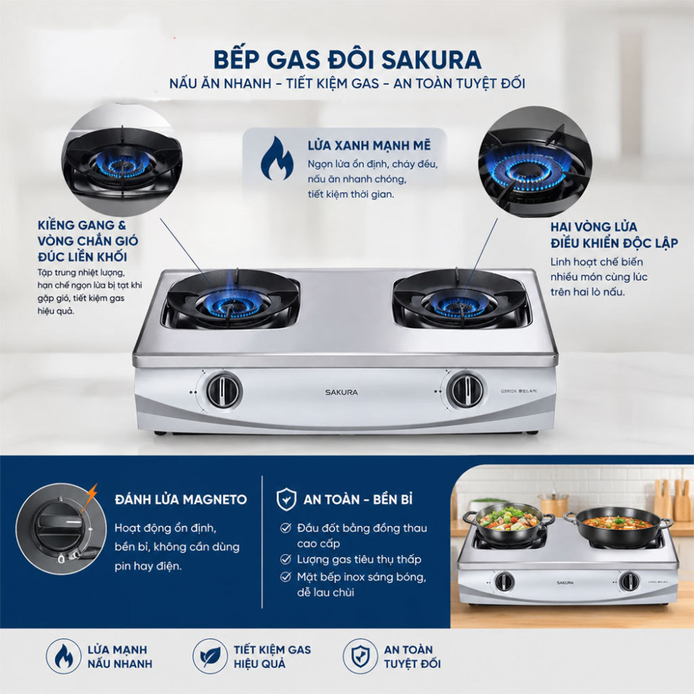 Bếp gas đôi Sakura G5902A - Hàng chính hãng
