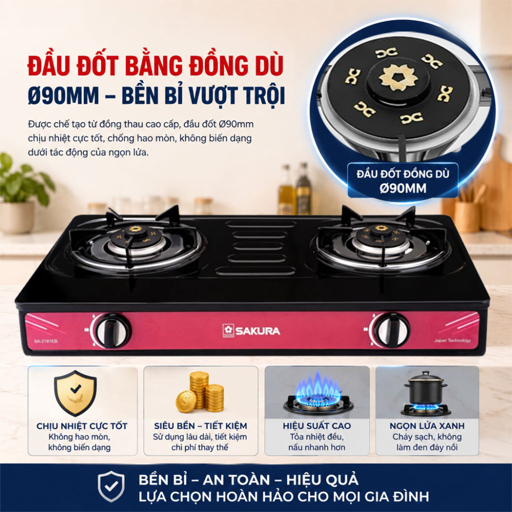 Bếp gas đôi Sakura SA-2181EB - Hàng chính hãng