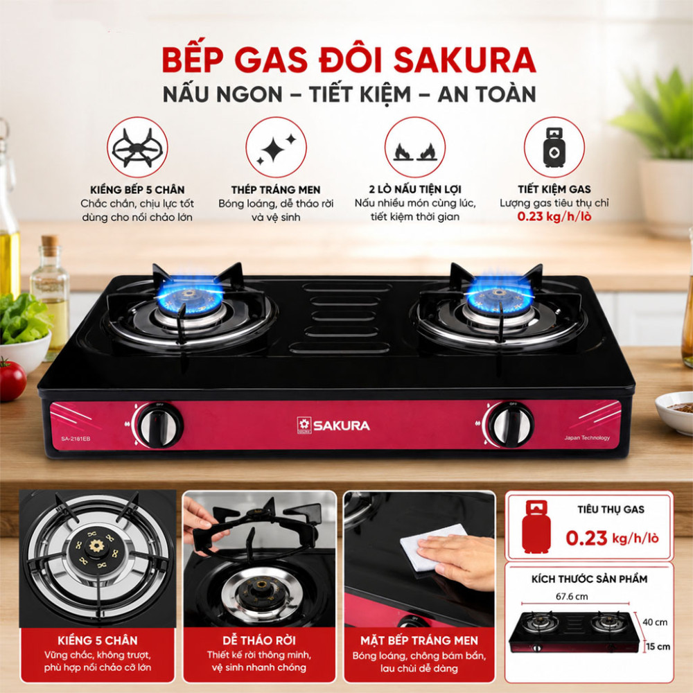 Bếp gas đôi Sakura SA-2181EB - Hàng chính hãng