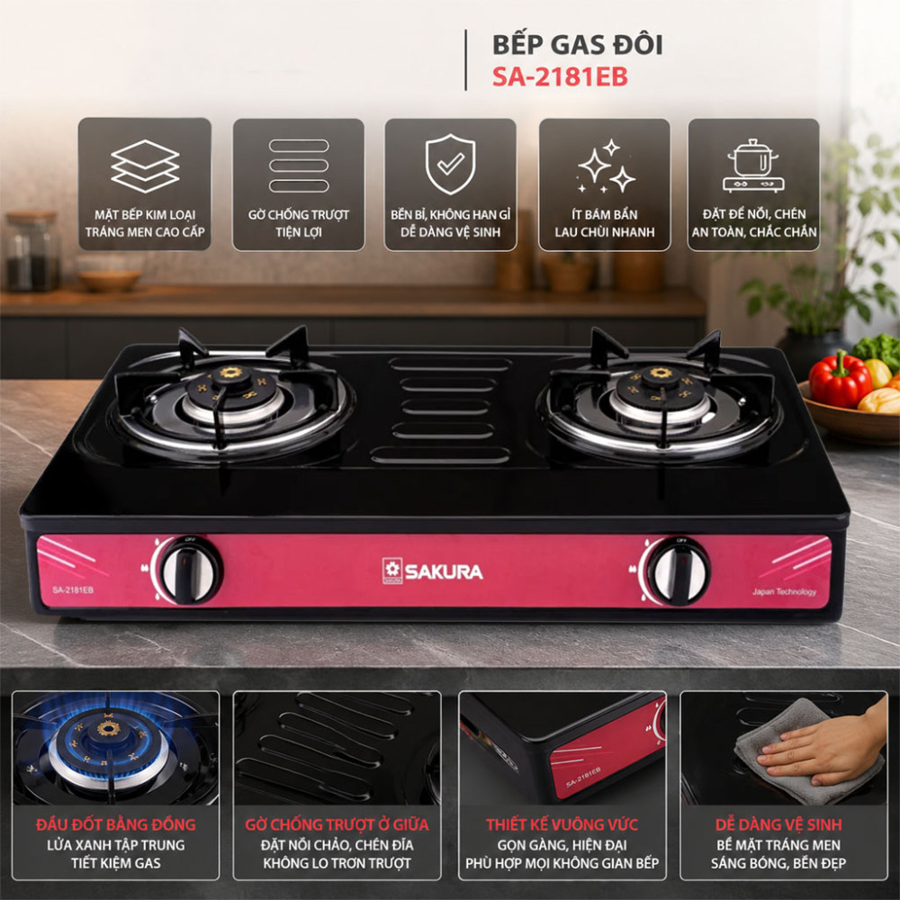 Bếp gas đôi Sakura SA-2181EB - Hàng chính hãng
