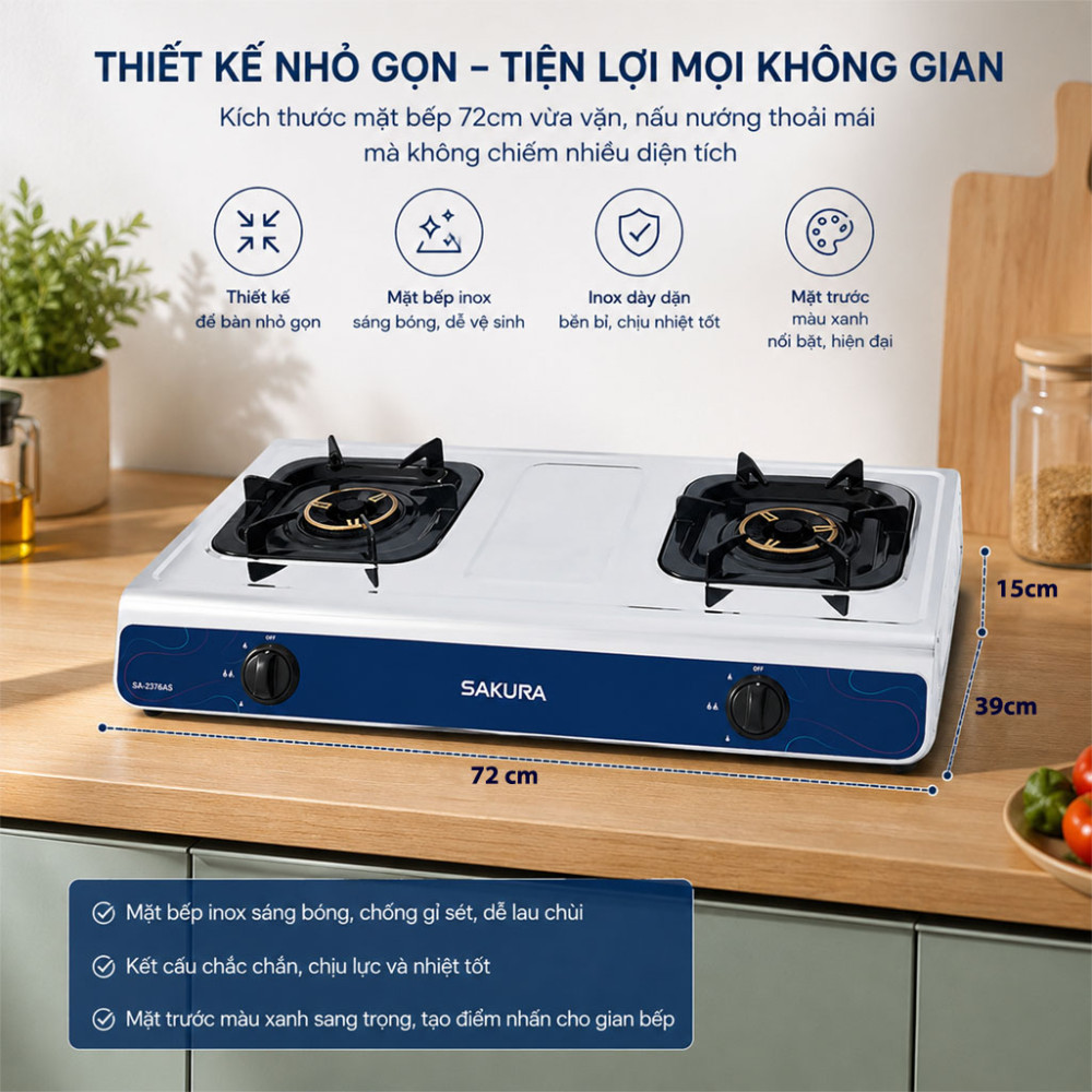 Bếp gas đôi Sakura SA-2376AS - Hàng chính hãng