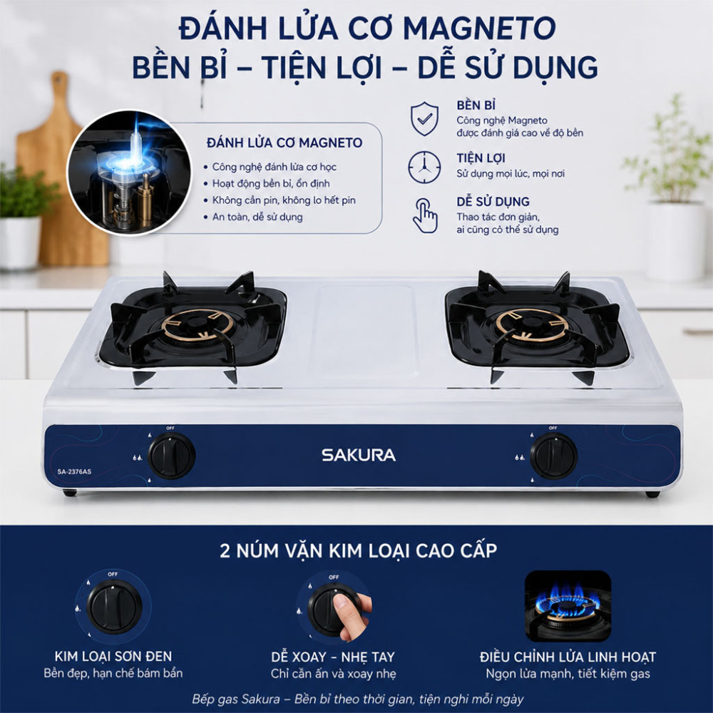 Bếp gas đôi Sakura SA-2376AS - Hàng chính hãng