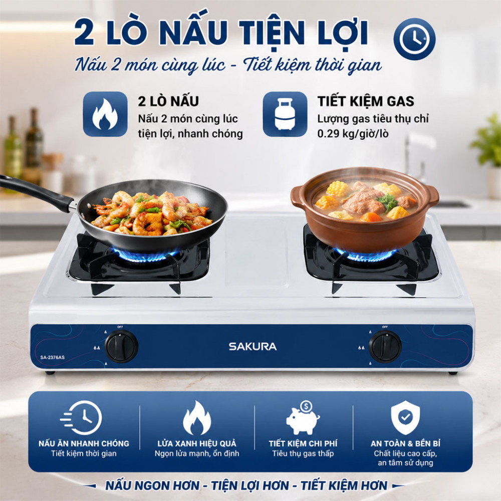 Bếp gas đôi Sakura SA-2376AS - Hàng chính hãng