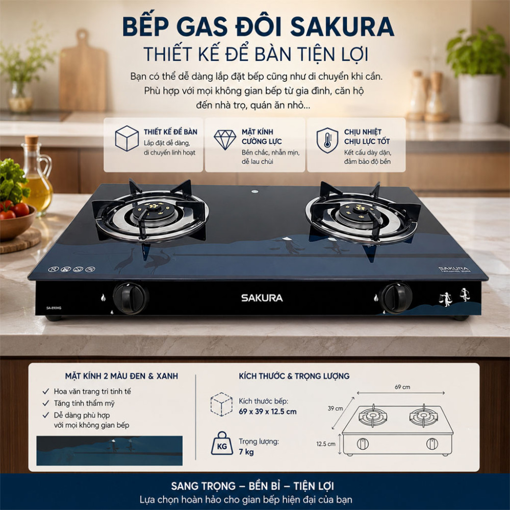 Bếp gas đôi Sakura SA-525BG - Hàng chính hãng