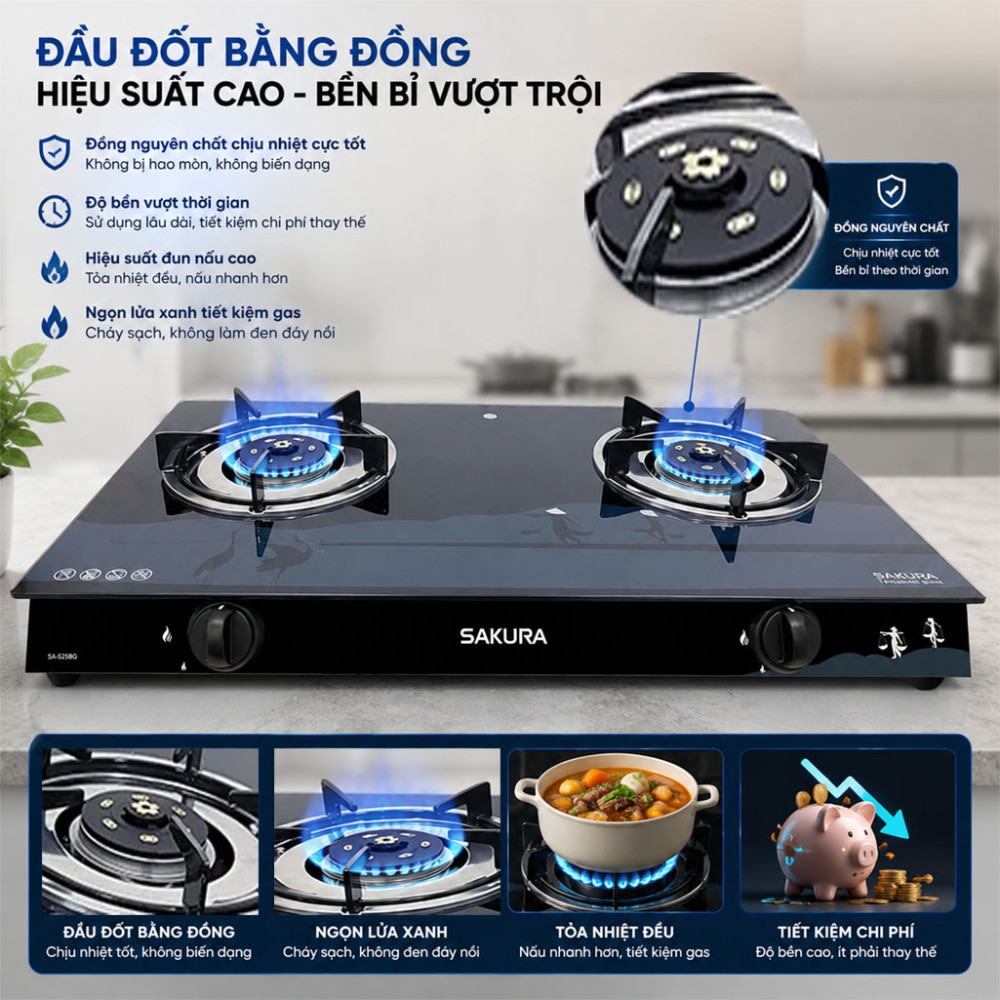Bếp gas đôi Sakura SA-525BG - Hàng chính hãng