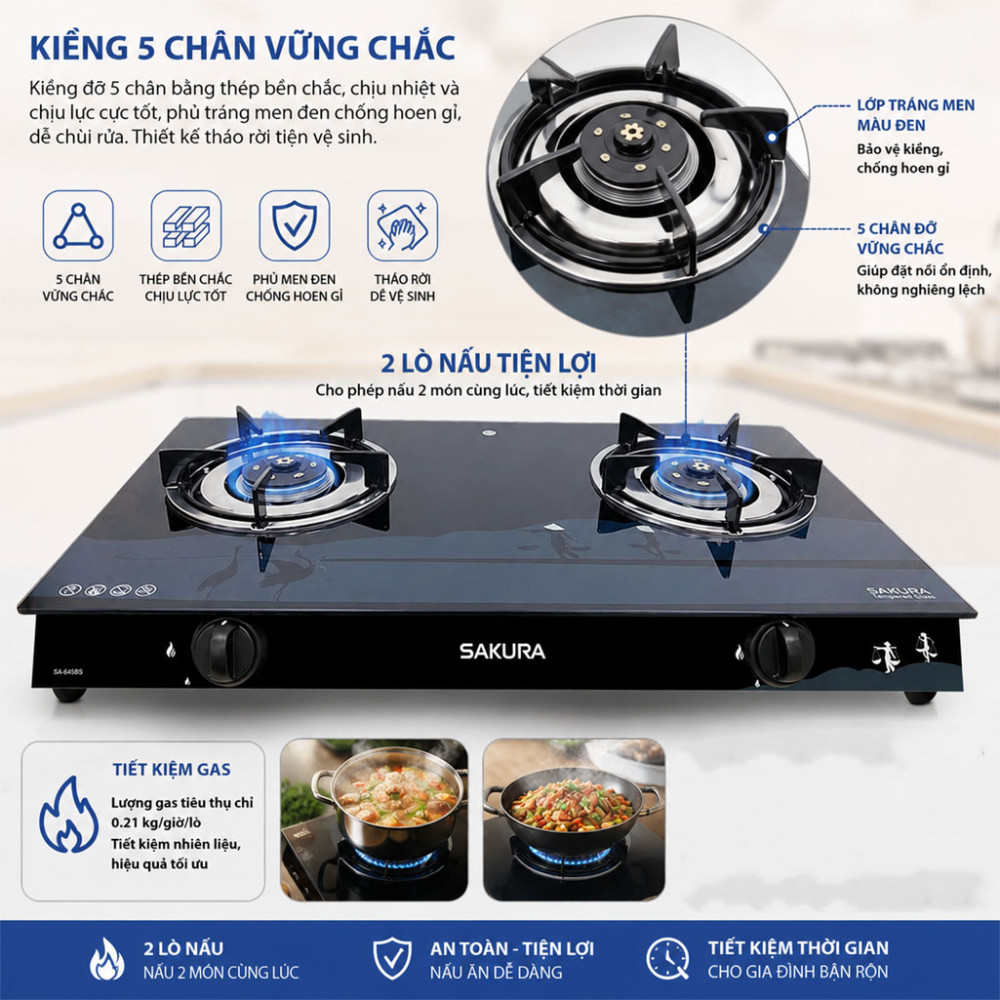 Bếp gas đôi Sakura SA-525BG - Hàng chính hãng
