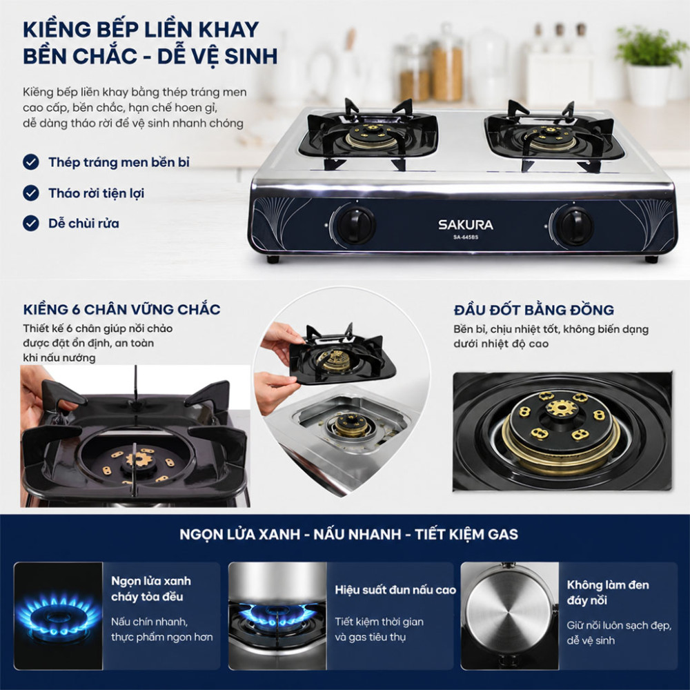 Bếp gas đôi Sakura SA-645BS - Hàng chính hãng