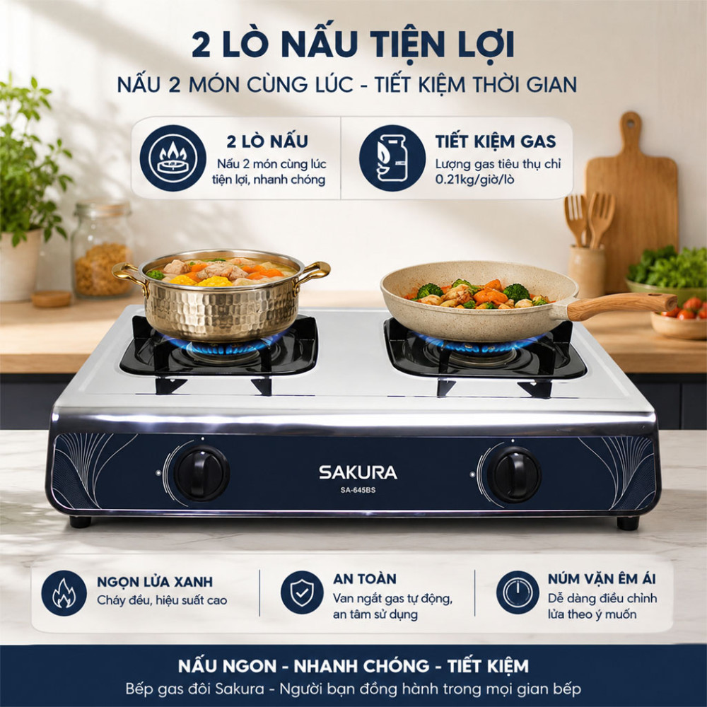 Bếp gas đôi Sakura SA-645BS - Hàng chính hãng