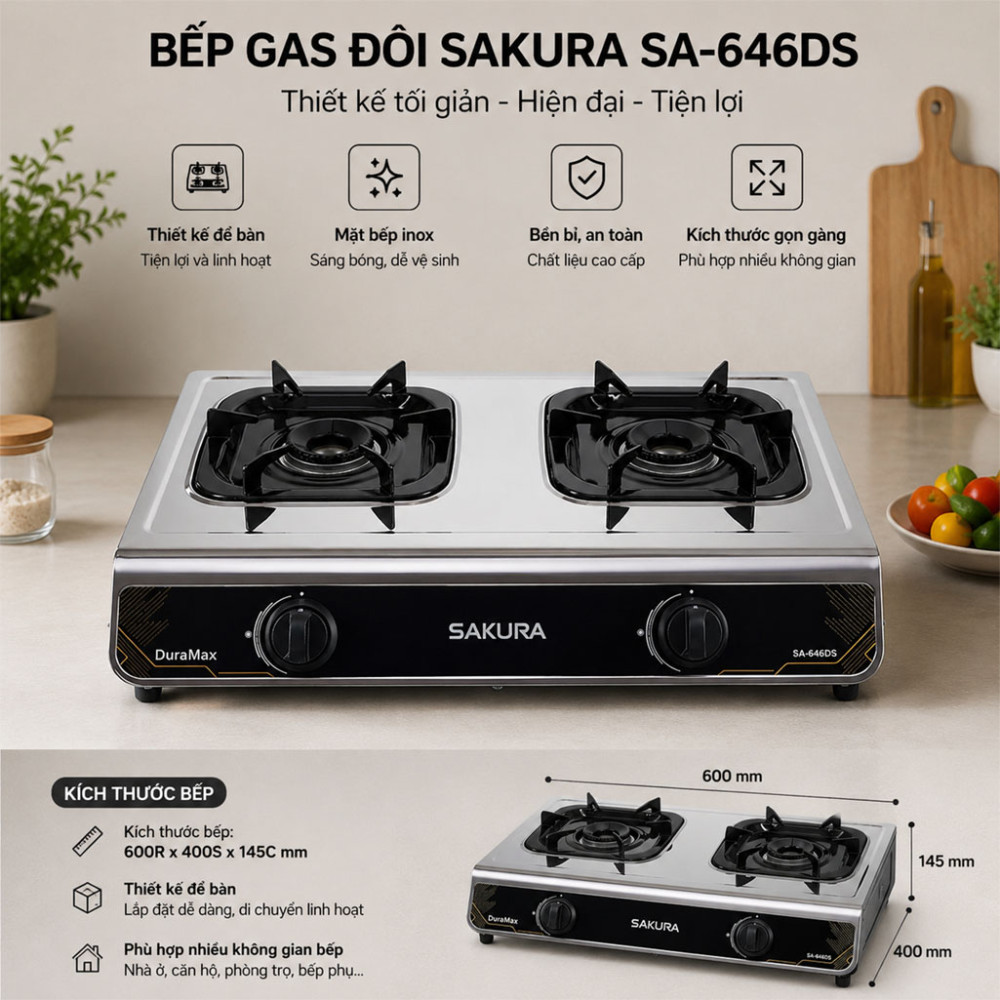 Bếp gas đôi Sakura SA-646DS - Hàng chính hãng