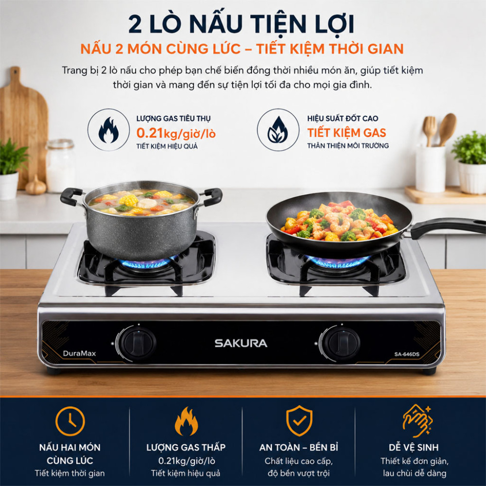 Bếp gas đôi Sakura SA-646DS - Hàng chính hãng