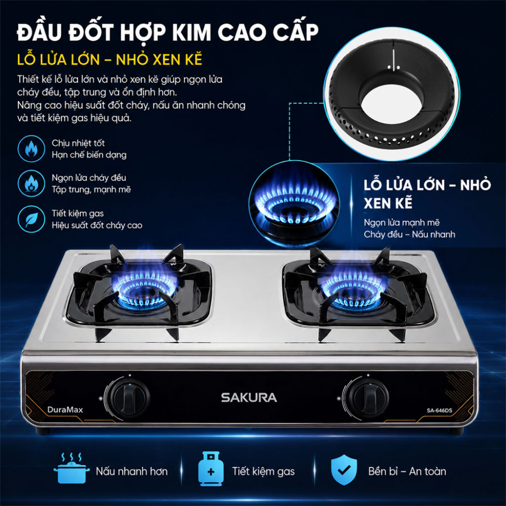 Bếp gas đôi Sakura SA-646DS - Hàng chính hãng