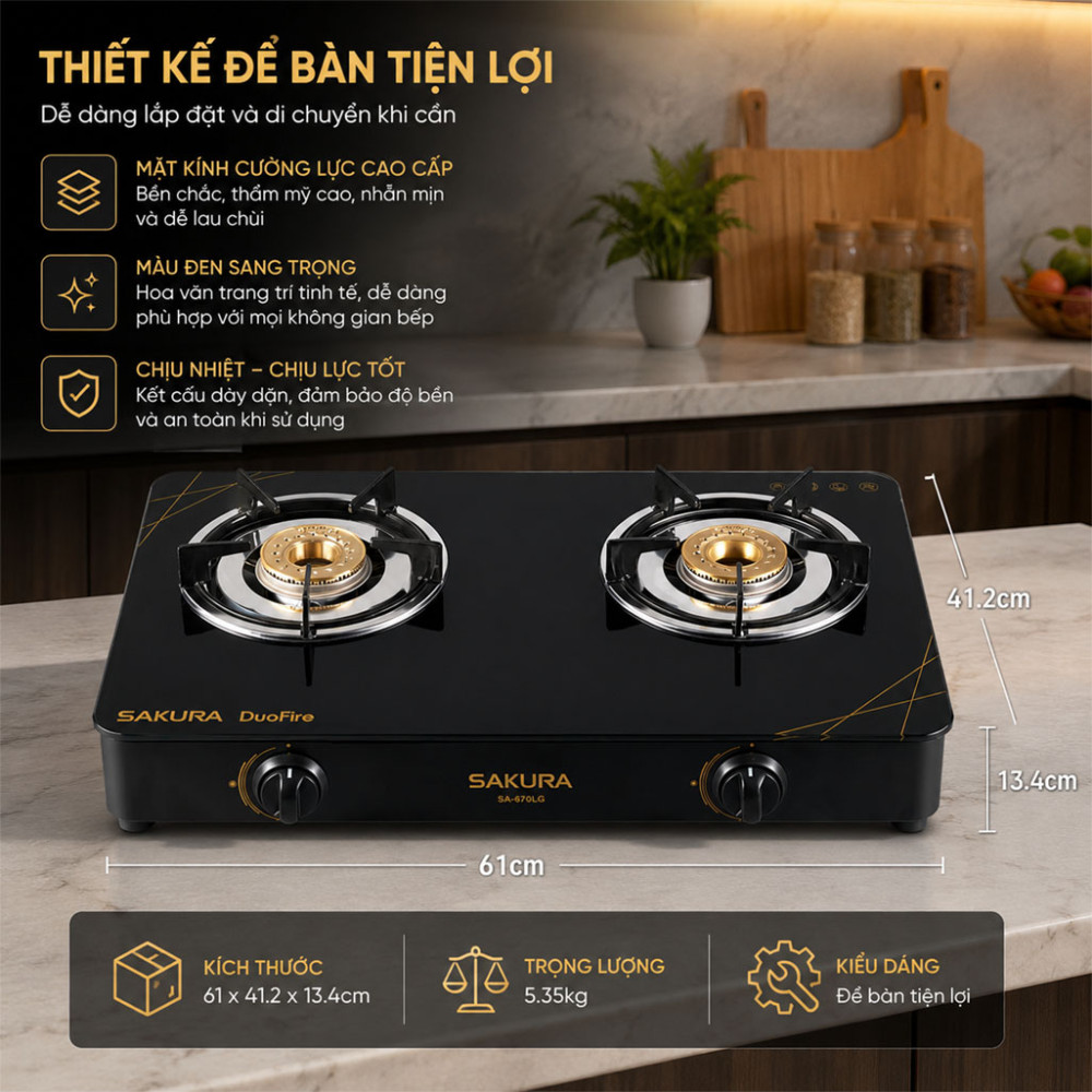 Bếp gas đôi Sakura SA-670LG - Hàng chính hãng