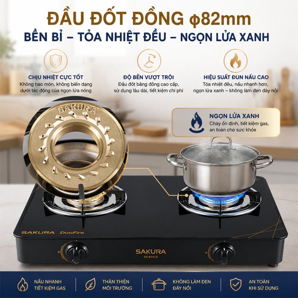 Bếp gas đôi Sakura SA-670LG - Hàng chính hãng