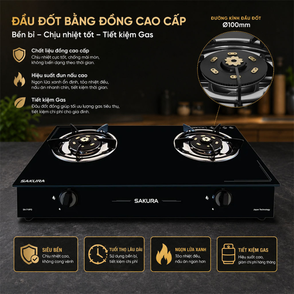 Bếp gas đôi Sakura SA-718PG - Hàng chính hãng