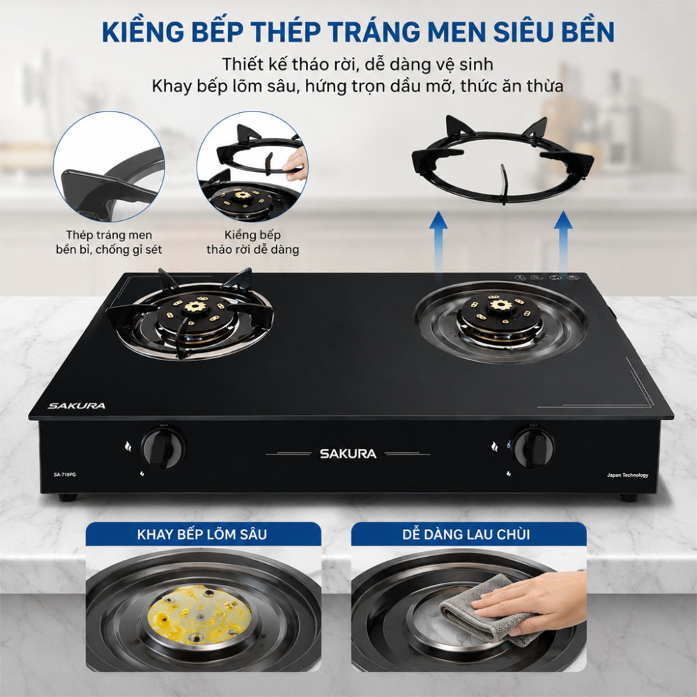 Bếp gas đôi Sakura SA-718PG - Hàng chính hãng