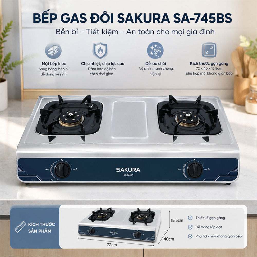 Bếp gas đôi Sakura SA-745BS - Hàng chính hãng