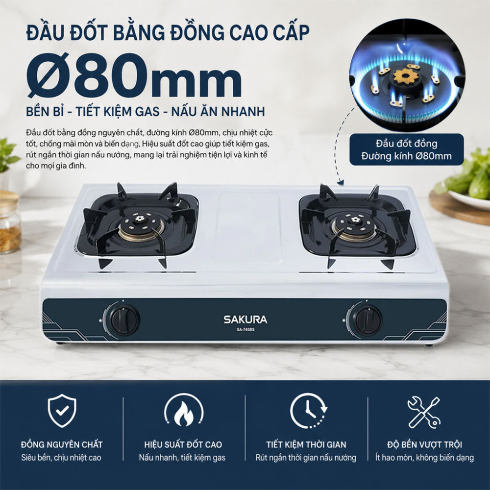 Bếp gas đôi Sakura SA-745BS - Hàng chính hãng
