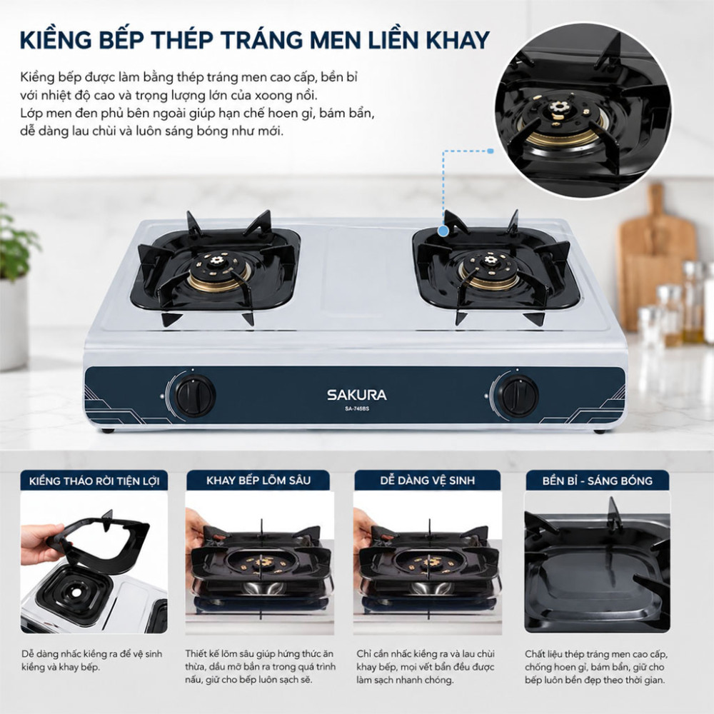 Bếp gas đôi Sakura SA-745BS - Hàng chính hãng
