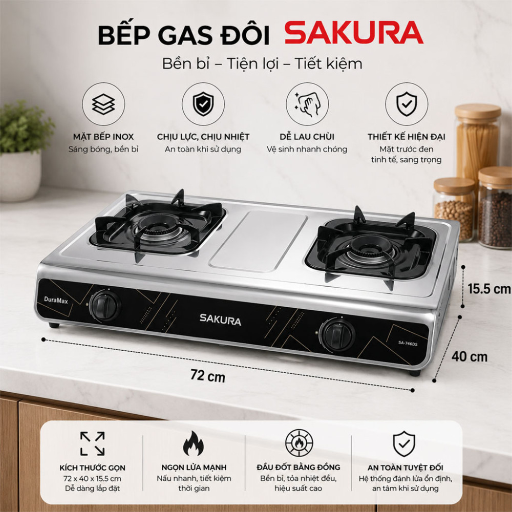 Bếp gas đôi Sakura SA-746DS - Hàng chính hãng