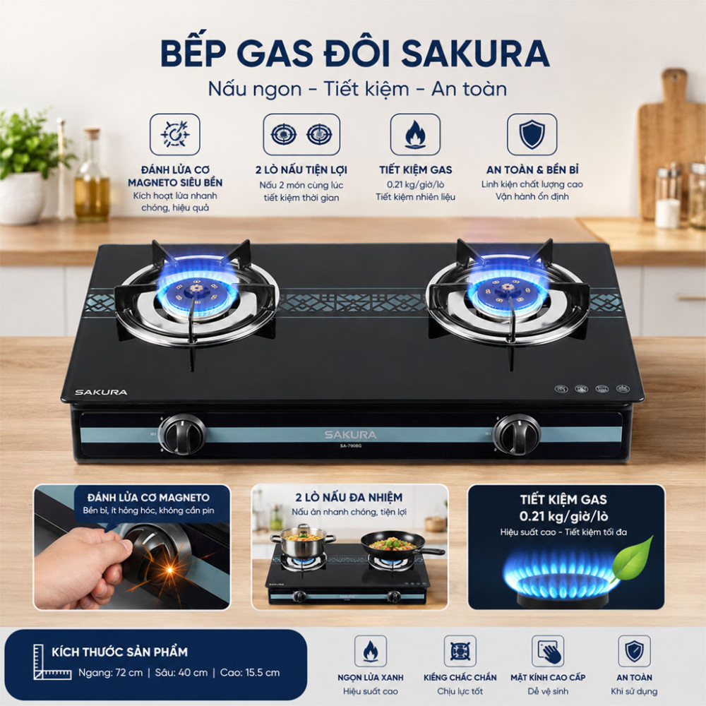 Bếp gas đôi Sakura SA-750BG - Hàng chính hãng
