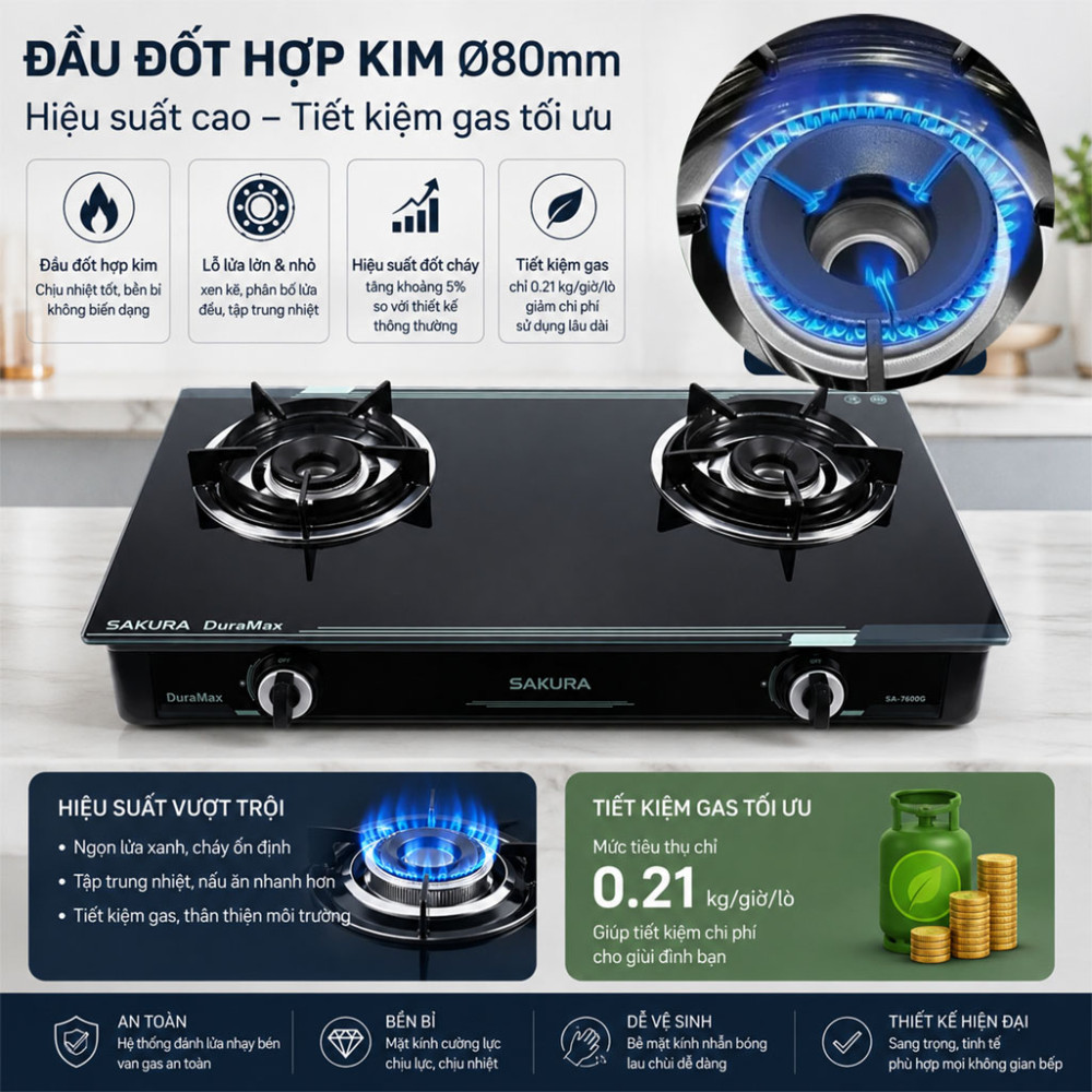 Bếp gas đôi Sakura SA-760DG - Hàng chính hãng
