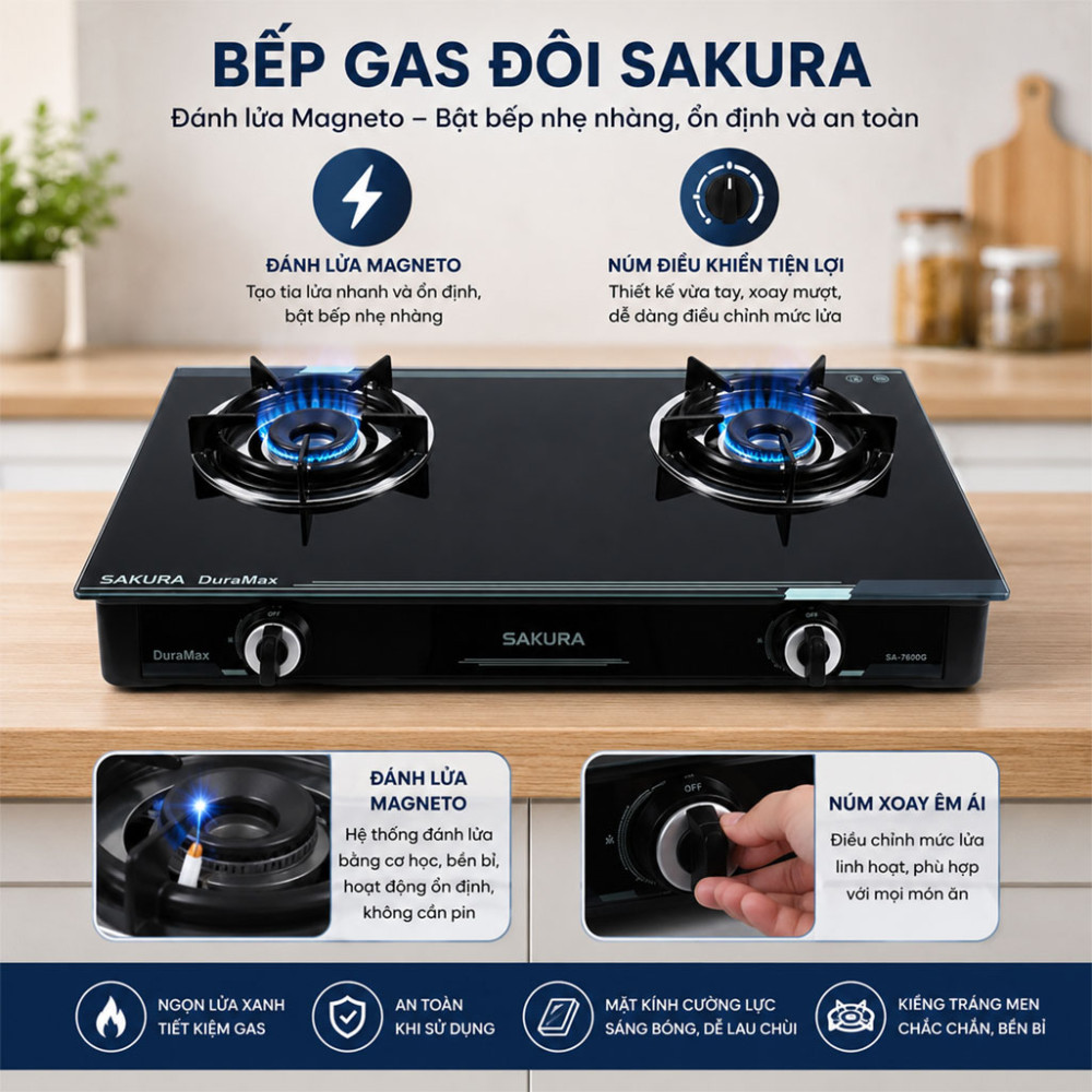 Bếp gas đôi Sakura SA-760DG - Hàng chính hãng