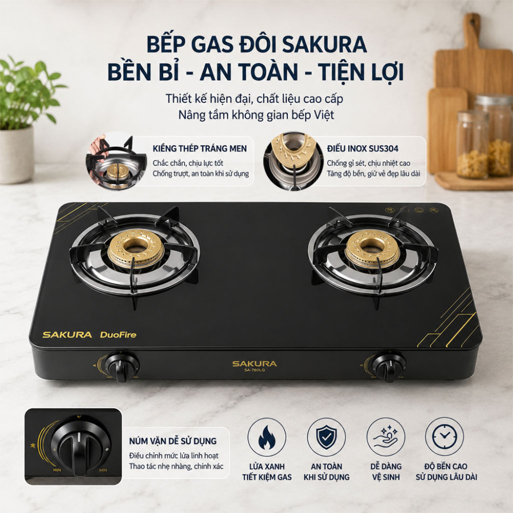 Bếp gas đôi Sakura SA-790LG - Hàng chính hãng