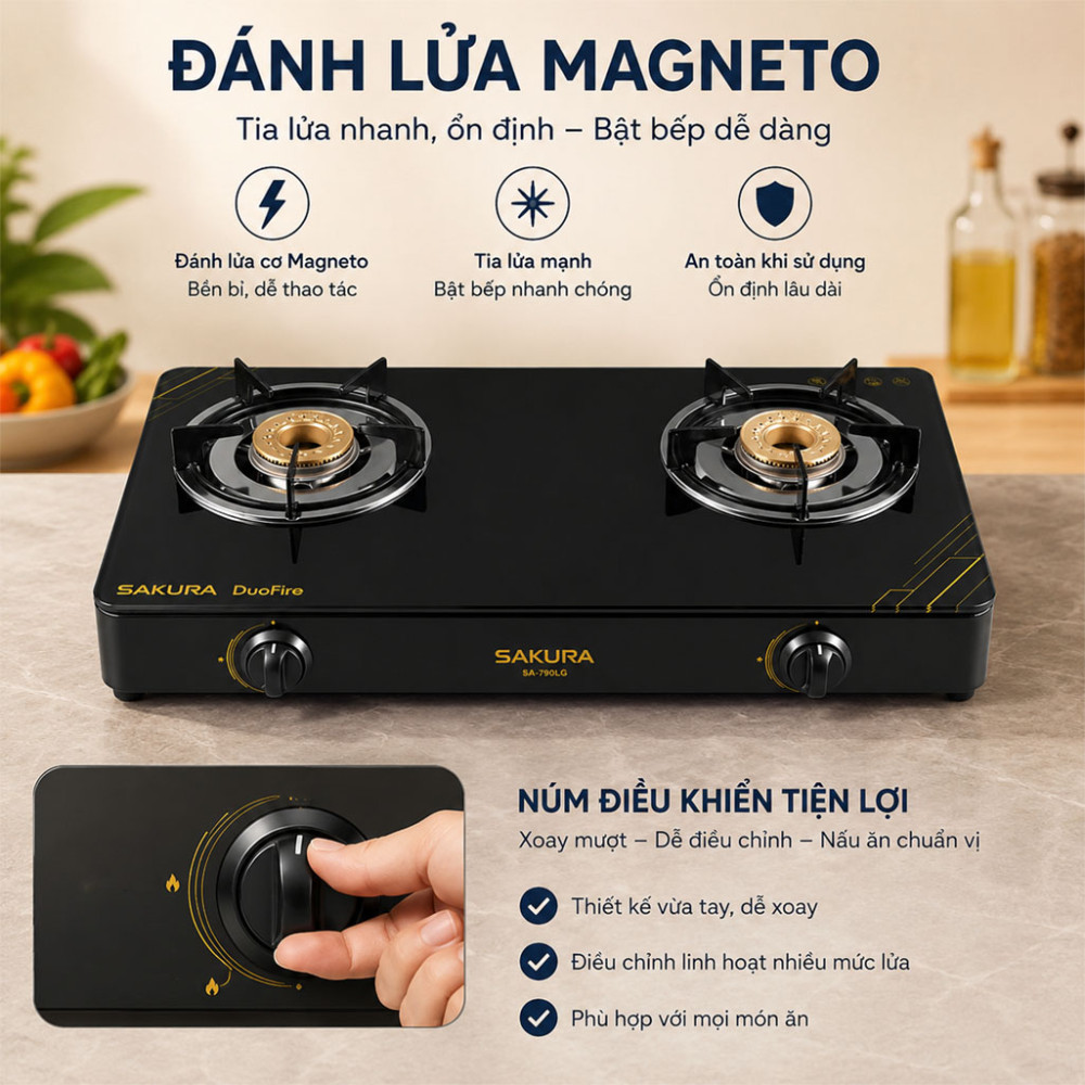Bếp gas đôi Sakura SA-790LG - Hàng chính hãng