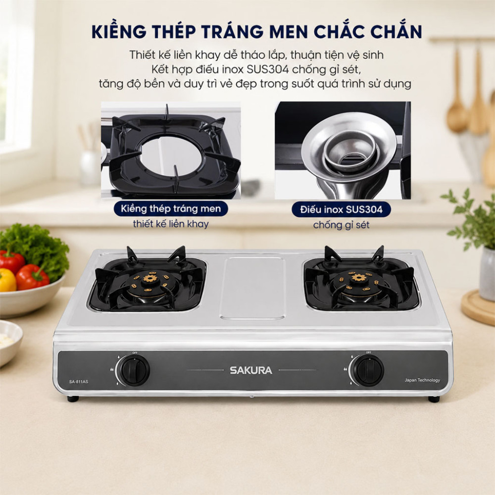 Bếp gas đôi Sakura SA-811AS - Hàng chính hãng