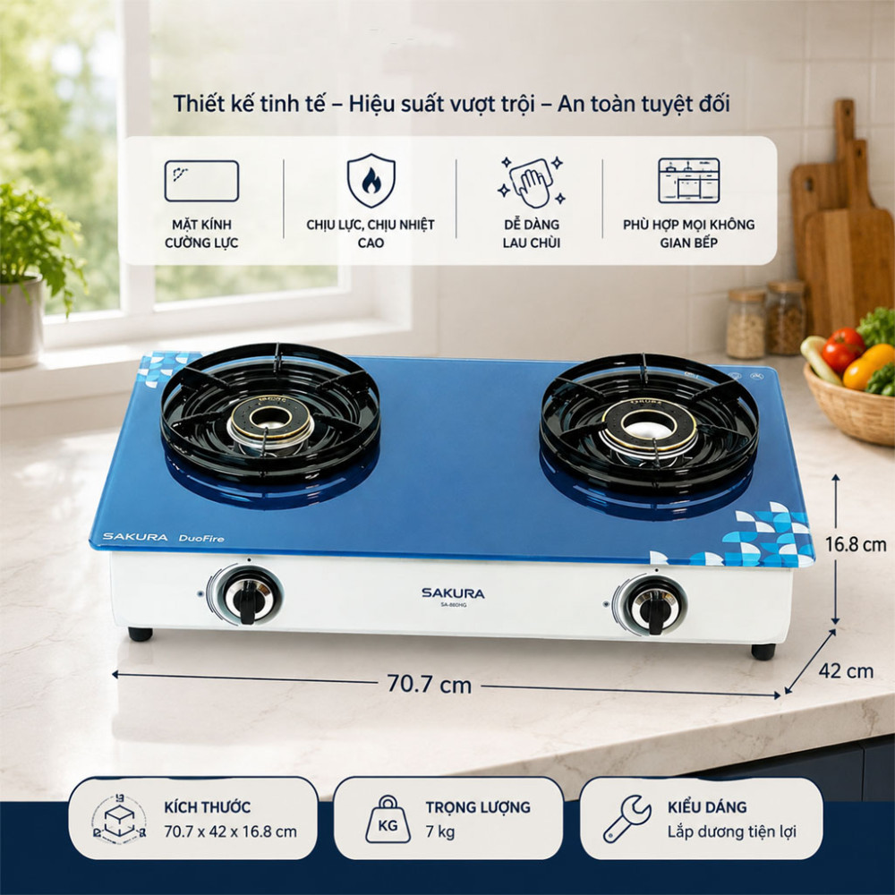 Bếp gas đôi Sakura SA-890HG - Hàng chính hãng