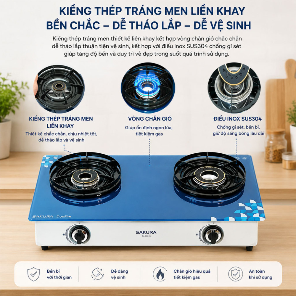 Bếp gas đôi Sakura SA-890HG - Hàng chính hãng