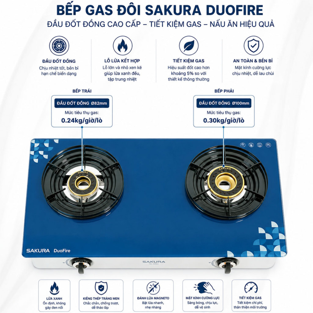 Bếp gas đôi Sakura SA-890HG - Hàng chính hãng