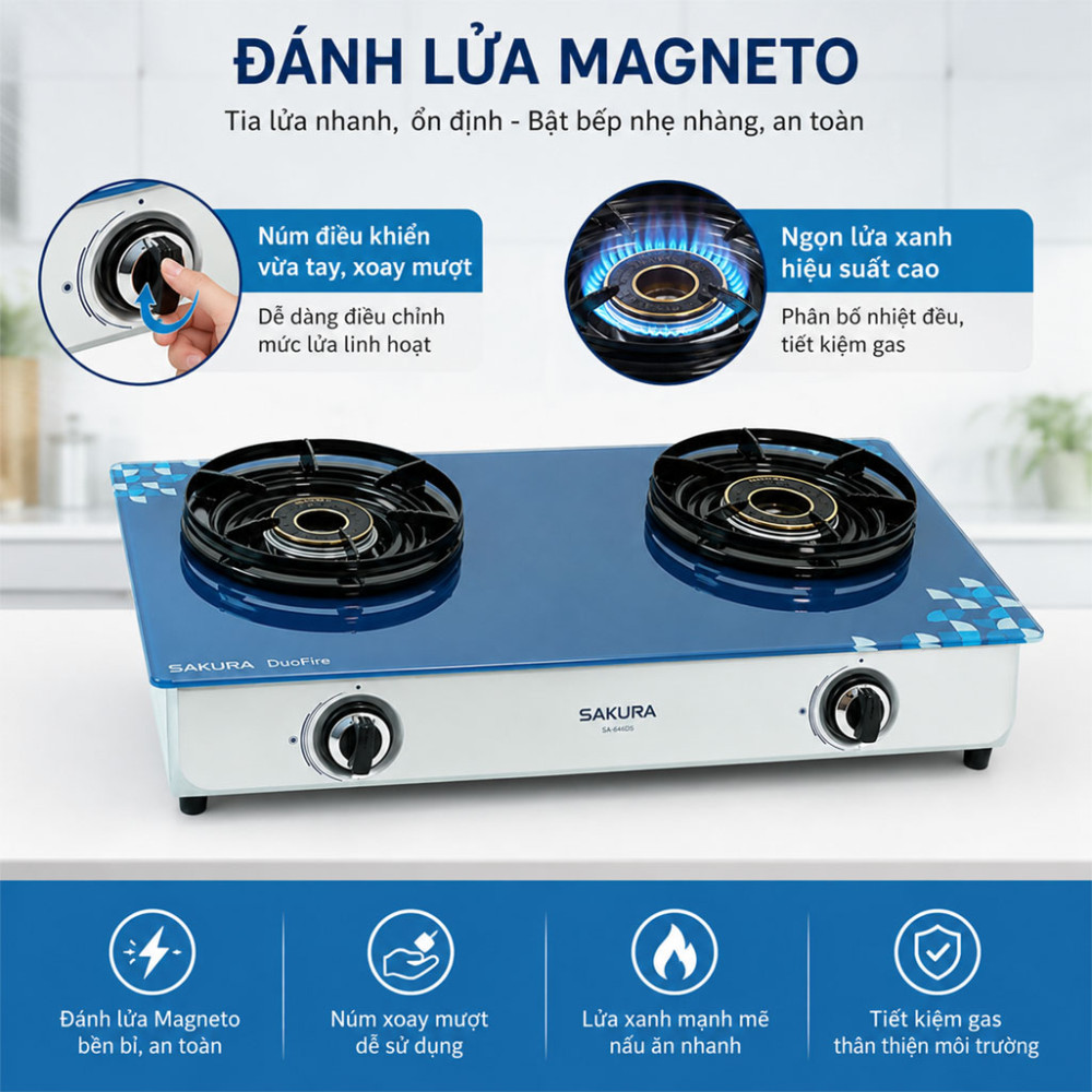 Bếp gas đôi Sakura SA-890HG - Hàng chính hãng