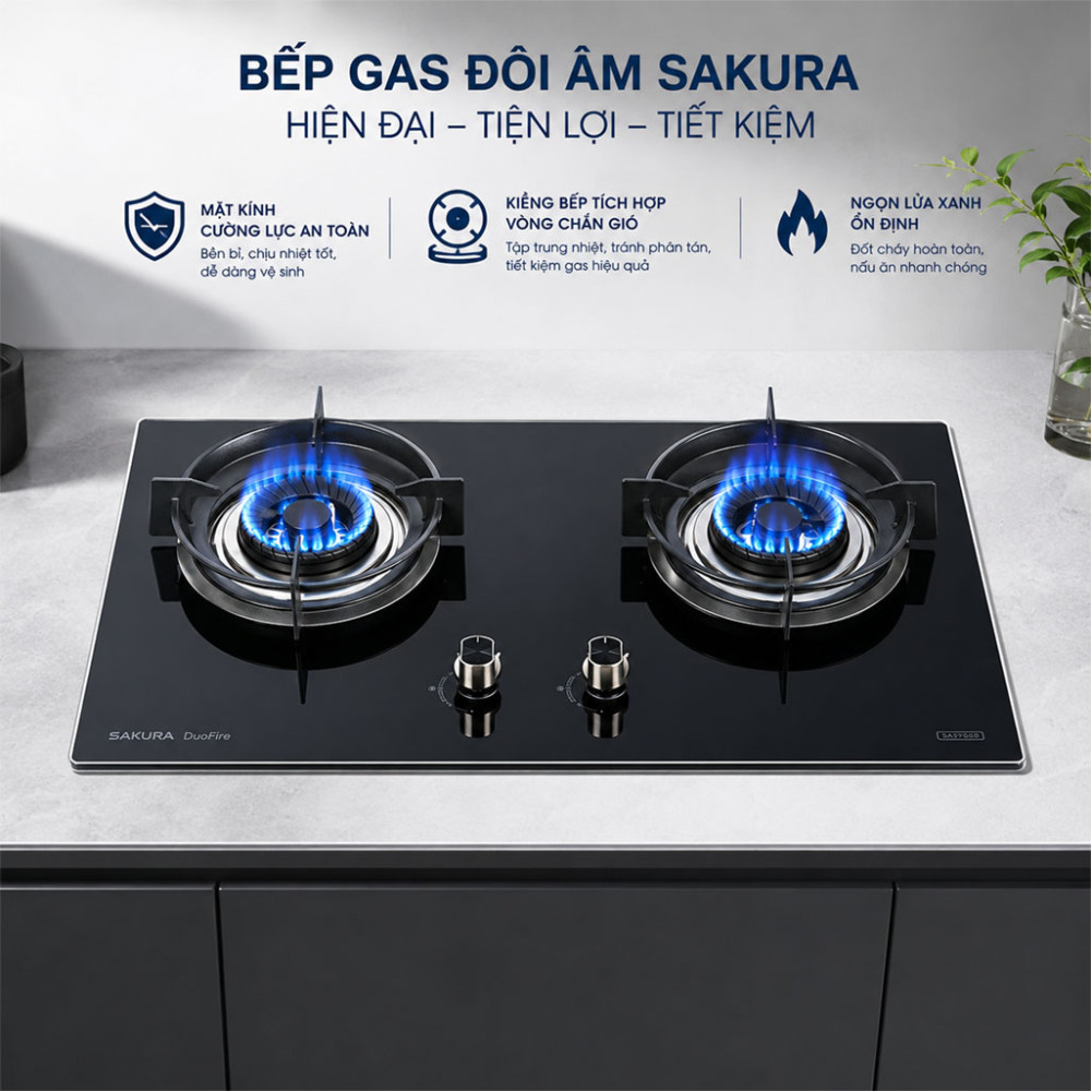 Bếp gas đôi âm Sakura SG-2526GB - Hàng chính hãng