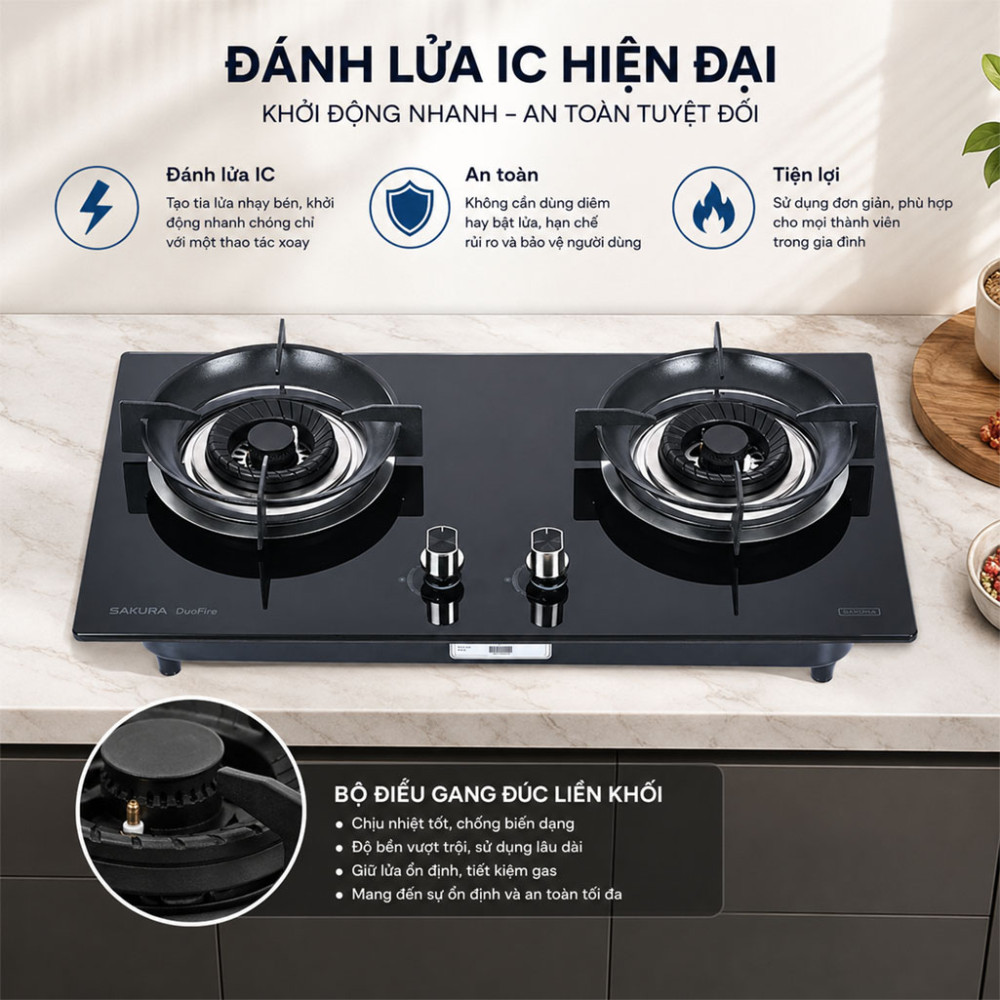 Bếp gas đôi âm Sakura SG-2526GB - Hàng chính hãng