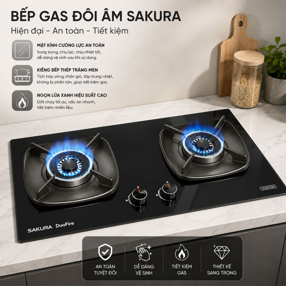 Bếp gas đôi âm Sakura SG2670GB - Hàng chính hãng