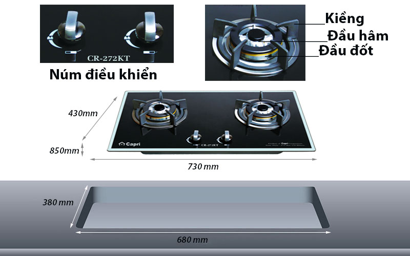 Bếp gas đôi âm kính Capri CR-272KT - Hàng chính hãng