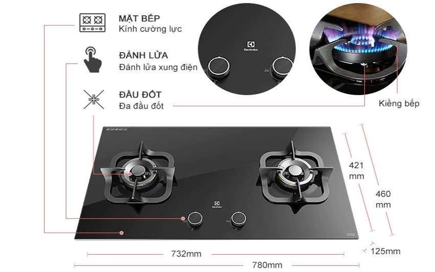 Bếp gas đôi âm kính Electrolux EGT7828CK - Hàng chính hãng