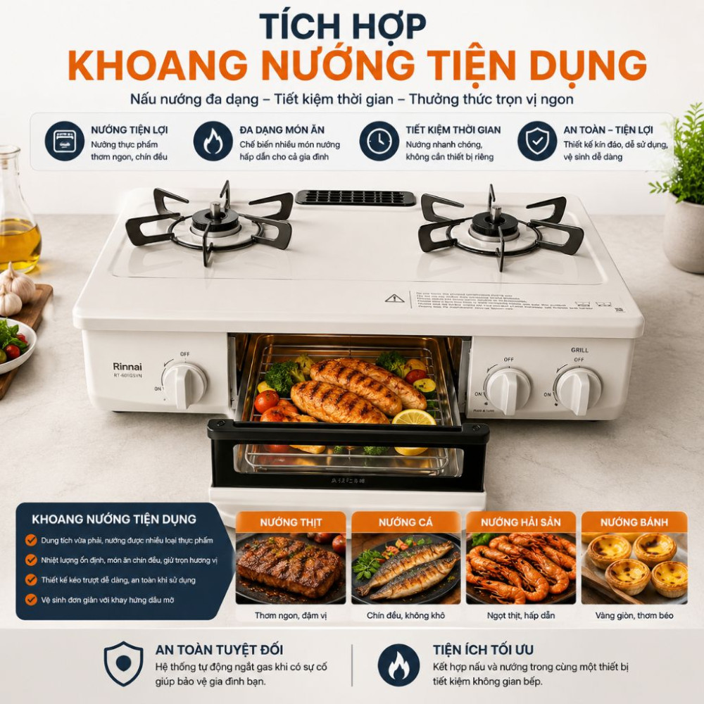 Bếp gas kết hợp lò nướng Rinnai RTC-5912SG-EWS - Hàng chính hãng