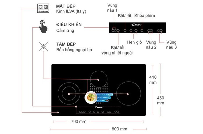 Bếp điện từ hồng ngoại Candy CMI732N/1 - Hàng chính hãng
