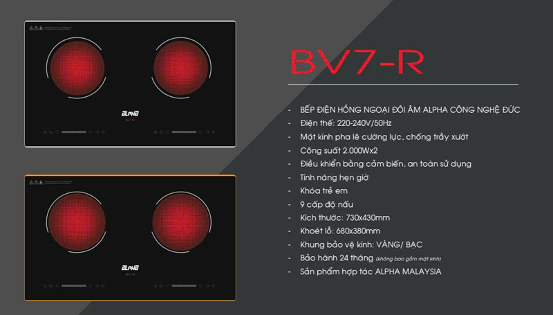Bếp hồng ngoại đôi Alpha BV7-R - Hàng chính hãng
